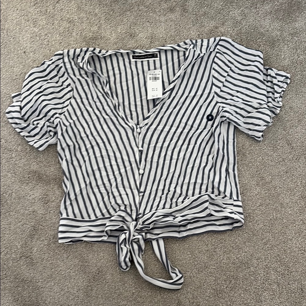 Abercrombie Striped navy and White top with tie